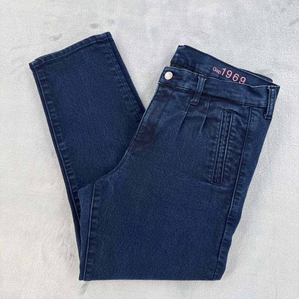 Gap 1969 Jeans Womens Size 31 12r Sexy Boyfriend Dark Wash Blue Pleated Pocket